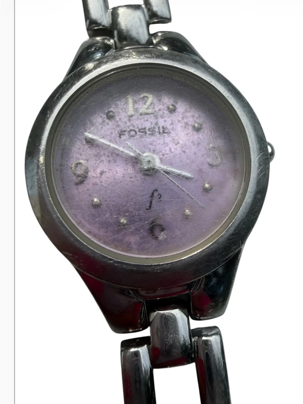Fossil F2 ES-9091 Women’s Purple Dial Silver Watch – Needs Battery